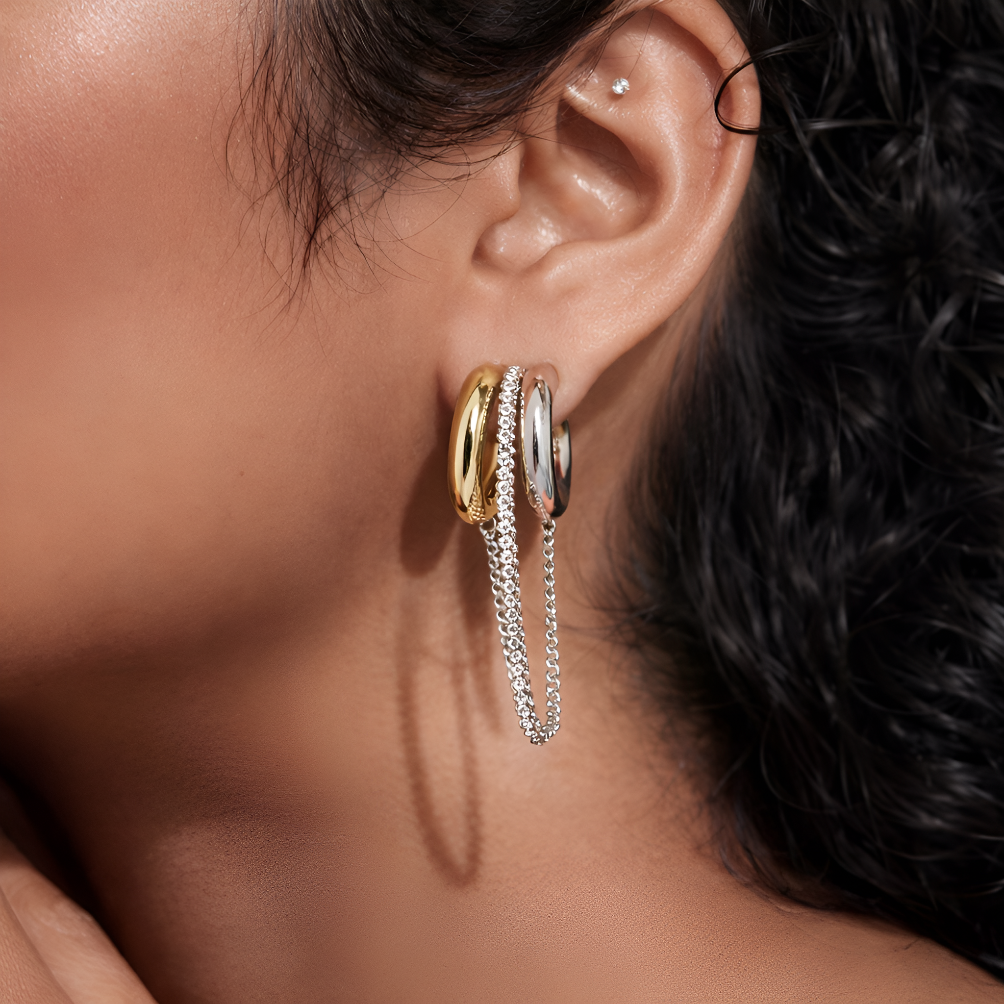 Curved Tassel Chain Earrings